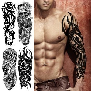 Tatuajes temporales brazo completo tatuajes temporales grandes tótem negro juicio niños tatoo falso impermeable cráneo león manga tatuaje pegatinas cuerpo arte maquillaje 221105