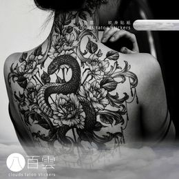 Tijdelijke tatoeages Volledige rug grote tatoeage voor vrouwen waterdichte stickers bloemenslangkunst blijvende sexy nep 230621