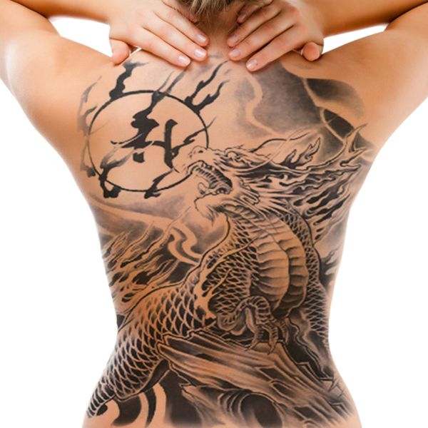 Tatouages temporaires Plein Dos Tatouage Temporaire Fleur Herbe Poisson Art Faux Tatouage Élégant Grand Corps Tatouage pour Hommes Femmes Couple pour Garçons Filles Amant 230621