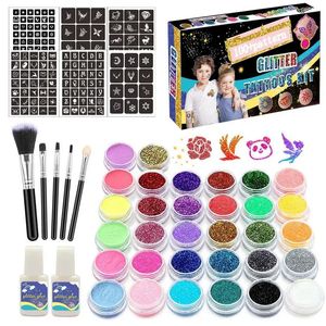 Tatouages temporaires Kits de tatouage à paillettes Modèles Kits de tatouage temporaire Flash avec pinceaux Enfants Adulte Visage Corps Peinture Art Tool Set Cadeau de Noël 231207