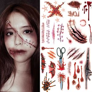 Tatouages temporaires Halloween Autocollants De Tatouage DIY Partie Terreur Araignée Sanglante Cicatrice Blessure Étanche Durable Réaliste Autocollants Corps Maquillage Décoration 230621