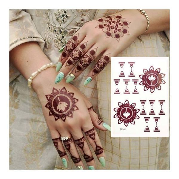 Tatuajes Temporales Henna Tattoo Brown Mehndi Pegatinas para mano Body Art Tatoo Impermeable Mujeres Fake Hena Design 230606