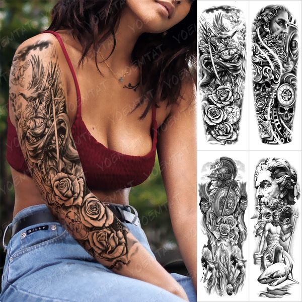 Tatouages temporaires Grand Bras Manches Tatouage Ange Statue Guerrier Étanche Tatto Autocollant Rose Samurai Body Art Complet Faux Tatoo Femmes Hommes 230606