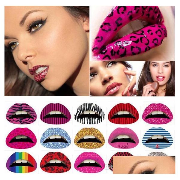 Tatuajes Temporales Labio Tatuaje Pegatinas Lápiz Labial Transferencias de Arte Beso Labios Belleza Corporal Maquillaje Impermeable Gota Entrega Salud Dhg7I