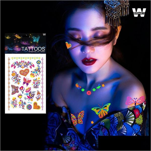 Tatuajes Temporales Pegatinas Luminosas Brillan En La Oscuridad Fluorescente Impermeable Tatuaje De Mariposa Para La Cara Arte Corporal Entrega De La Gota Salud B Dhlmk