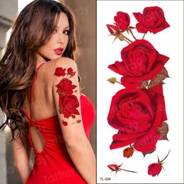Tatouages ​​temporaires couleur rouge rose tatoo fleur de fleur marque mode étanche tatouage temporaire autocollant tatoo filles tatoue femme faux henné 230812