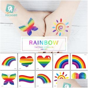 Tatouages temporaires Rocooart Autocollant de tatouage arc-en-ciel différent Gay Pride Face Cosmetic Lovely Body Art Colorf Drop Delivery Health Beaut Dhfvr