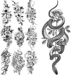 Tatuajes temporales Flor de serpiente Tatuajes temporales para mujeres Niñas Letra de mariposa realista Pequeña rosa Tatuaje falso Etiqueta Antebrazo Cintura Tatuajes Z0403