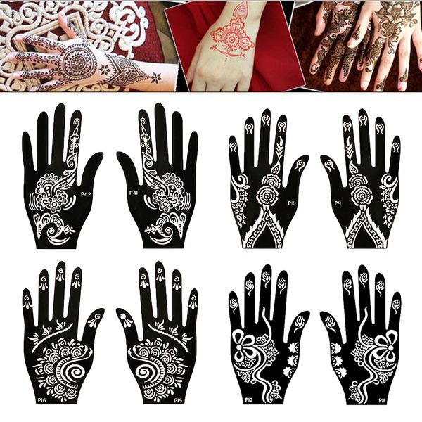 Tatuajes Temporales Etiqueta Engomada Del Tatuaje 12 unids Plantillas De Plantillas De Henna De Mano Indio Árabe Autoadhesivo Kit De Accesorios De Tatuaje Temporal Mano Pintura Corporal 230701