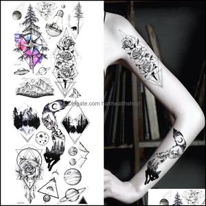 Tijdelijke tatoeages tattoo sticker dames body art benen waterdichte arm bloem geometrische flora zwarte mannen nep tatoo sexy planeet drop del dhsjq