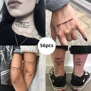 Tatuajes temporales Etiqueta engomada del tatuaje temporal conjunto Palabras en inglés diablo libertad Tatoo Flash Tatto Fake Pegatinas impermeables para hombres Mujeres niñas 56 piezas 221105