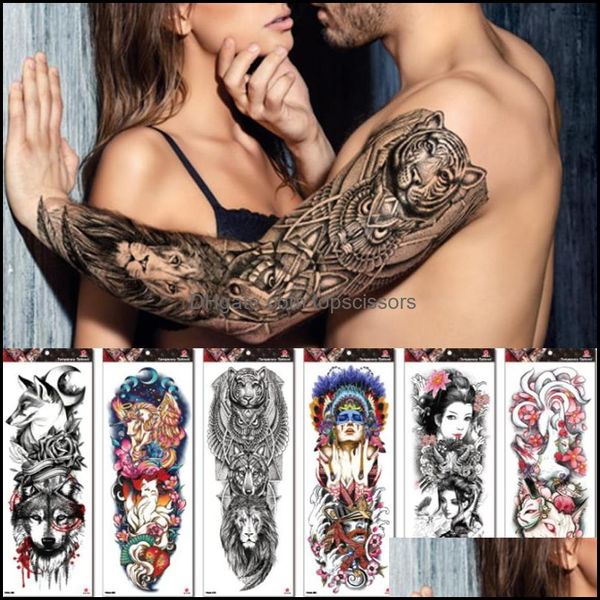 Tatuajes temporales Etiqueta engomada del tatuaje temporal A prueba de agua FL Brazo L Tamaño Tatoo falso para hombre Mujer Entrega de gota Salud Belleza Tatuajes Bod Dhvig