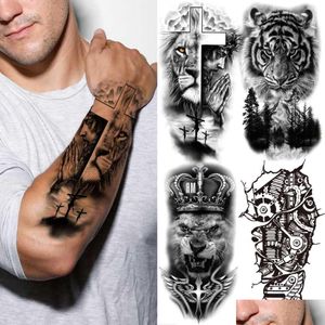 Tatuajes temporales Tatuajes temporales Dios Cruz León para hombres Mujeres Brújula realista Tatuajes falsos Antebrazo Jesucristo Muslo Tatuaje Stick Dhfya