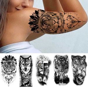 Tatouages ​​temporaires tatouages ​​tribaux diamants tatouages ​​temporaires pour femmes hommes croix lion tatouage de tatouage noir loup fausse forêt animal tatoo avant-bras z0403