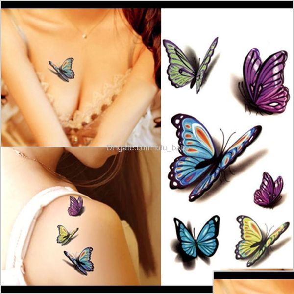 Tatouages ​​temporaires Henné imperméable tatoo selfie faux carrosserie colorf papillon 3D autocollants art flash ctyfp q5k12 drop livraison hea dh3og