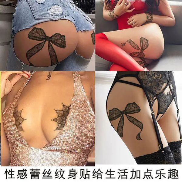 Tatouages temporaires Autocollant de tatouage imperméable Bow Noeud Sexy Dentelle Papillon Fleur Bras Jambe Body Art Flash Tatoo Faux Tatto pour Hommes Femmes 231208