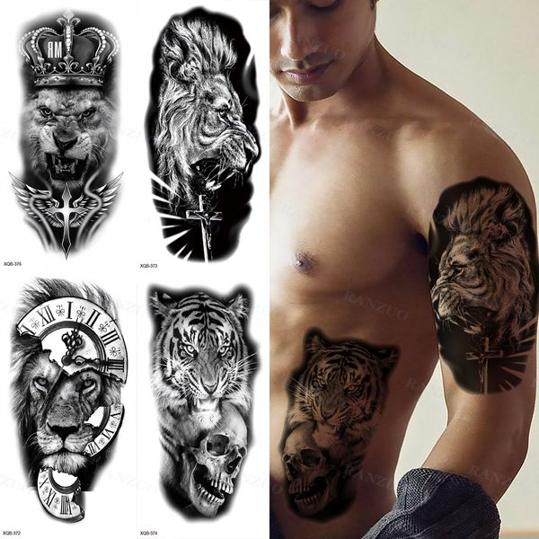 Tatuajes temporales Etiqueta engomada del tatuaje a prueba de agua Tigre grande León Lobo Rosa Brazo Hipster Hombre Mujer Arte corporal Tatuajes 230606