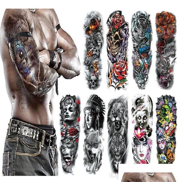 Tatuajes temporales Etiqueta engomada del tatuaje a prueba de agua FL Brazo grande Skl Old School Tatoo Pegatinas Flash Fake para hombres Mujeres Drop Entrega Salud Dhxfm