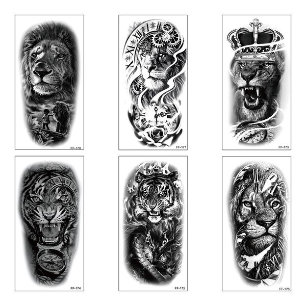 Tatouages ​​temporaires en gros 30 pièces d'autocollant imperméable totem noir Tiger Lion Skull Cool Sexy Makeup Body Art for ARM 2308017
