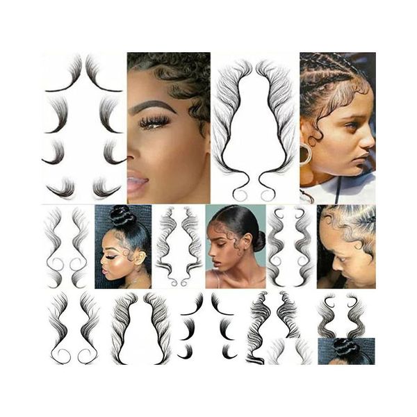 Tatouages temporaires En Gros Hairline Autocollants De Tatouage Étanche Bébé Bord Autocollant Naturel Cheveux Bouclés Outils De Maquillage J077 Drop Delivery Dhvxs