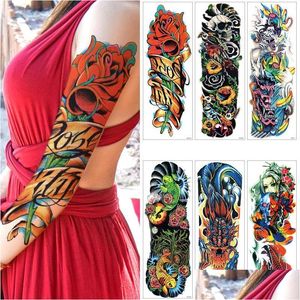 Tatouages temporaires Y Étanche Fl Bras Manches Autocollant De Tatouage Grand Skl Tatoo Autocollants Faux Fattoos Pour Hommes Femmes Drop Delivery Health Dhcnh