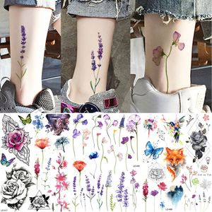 Tijdelijke tatoeages Yuran Ankle Flora Cherry Lavender Flash nep waterdichte vrouwen armkisttattoo -stickers Body Art Custom TatoOS 230422