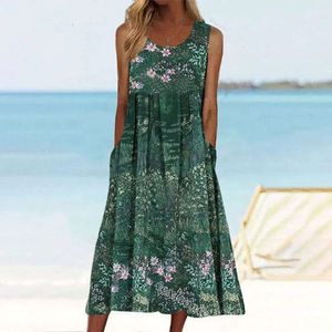 TEMU – robe longue imprimée sans manches, Style vacances, décontractée, pour femmes, 894456