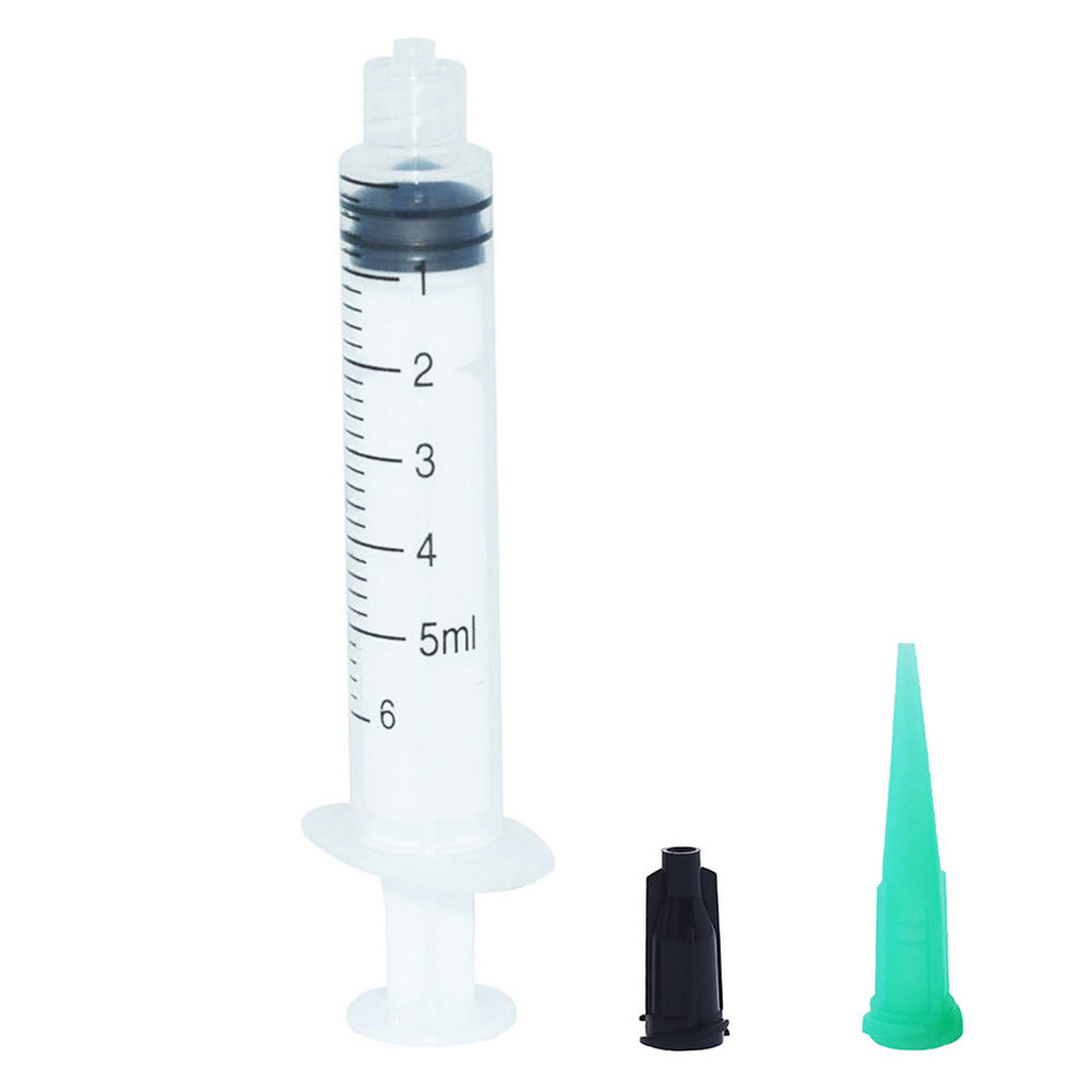 Siringhe da 5ml con punta Luer Slip 18G Puntali di erogazione verdi affusolati e tappi neri Confezione da 10