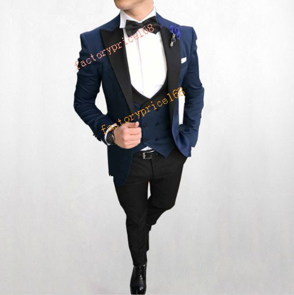 Dix couleurs au choix Cool Groomsmen Peak Black Lapel Groom Smokings Hommes Costumes Mariage / Bal / Dîner Meilleur Blazer Homme (Veste + Pantalon + Cravate + Gilet)