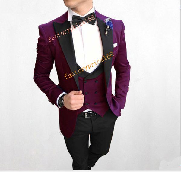 Dix couleurs au choix Groomsmen Peak Black Lapel Groom Tuxedos Hommes Costumes Mariage / Bal / Dîner Meilleur Blazer Homme (veste + pantalon + cravate + gilet)
