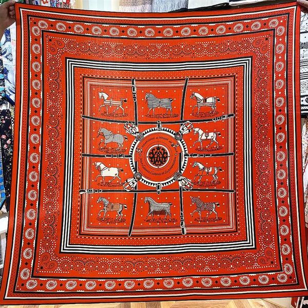 Dix chevaux imprimé cachemire châle haut de gamme foulards en soie femmes hiver chaud foulard en soie bords roulés à la main écharpe étole Tippet2823