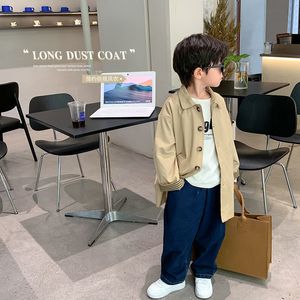 Trench-coats 415Y Enfants Trench-Coat Automne Garçons Veste Longue Simple Boutonnage Col Rabattu Lâche Casual Enfants Coupe-Vent Vêtements Hw50 230726