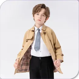 Tench casacos outono estilo britânico trespassado meninos xadrez trench coat cáqui casual crianças jaqueta superior moda roupas infantis midi