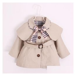 Tench Coats Designer Baby Girls sjaal Trench Coat Kids Plaid Bows Tie Rapel Lange Mouw Outsear Children Children Single Breasted Belt Prince Dh30o