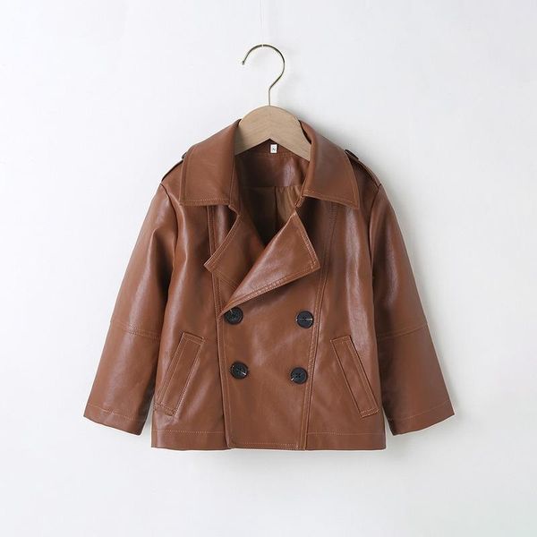 Tench Coats Mode Angleterre Style Garçon PU Veste En Cuir Beau Marron Moto Vêtements Cool Long Enfants Trench Coat Garçons EY10172