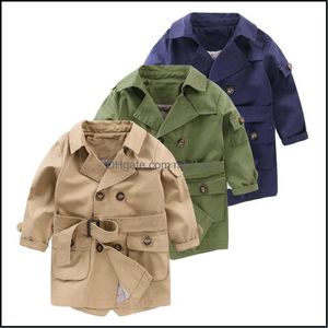 Tench Coats New Fashion Trench for Boys Long Patroon Casual Belted Coat Child 2-6y Herfst Spring Jacket Outer MxHome DHCRF