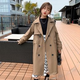Tench Coats Trench Coat For Girls Spring Children's Wind Breaker Long Sleeve Britse stijl Doublebreasted Jackets Teenage Kids Outerwear 221125