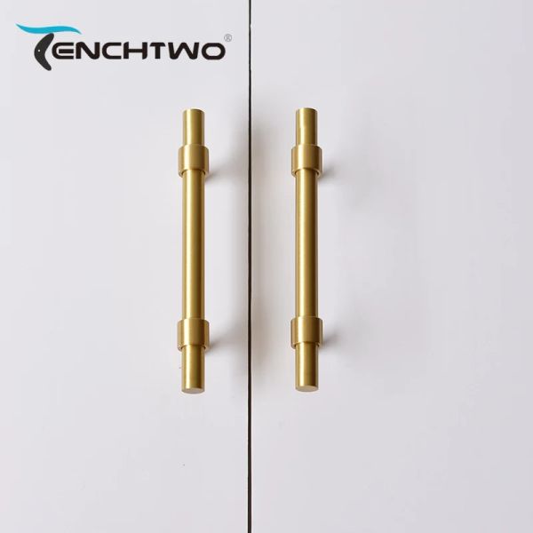 Tenchtwo Gold/Black Solid Brass Manijas de muebles Cajones de muebles Pandadas de cobre de armario de armario de armario de cocina Hardware de barra T-barra