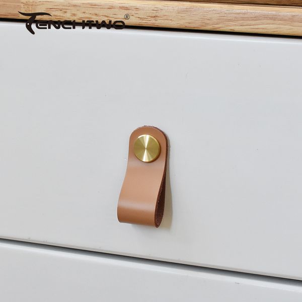Tenchtwo Nordic Furniture Handless Pierras de puertas de cajón de cocina de cocina para vestuario para el gabinete de latón plateado de cuero Vintage
