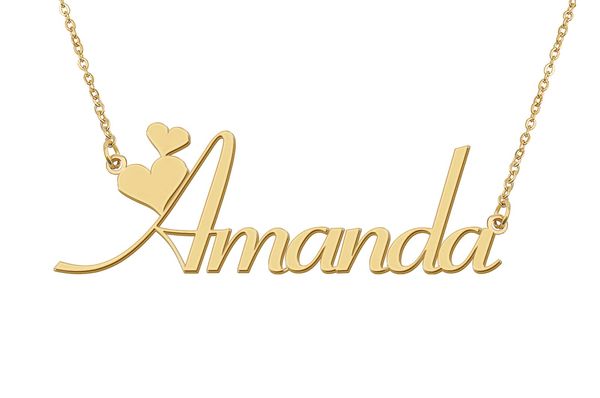 Collar con nombre de Amanda, colgante con placa de identificación personalizada para mujeres, niñas, regalo de cumpleaños, joyería para mejores amigos, acero inoxidable chapado en oro de 18 quilates