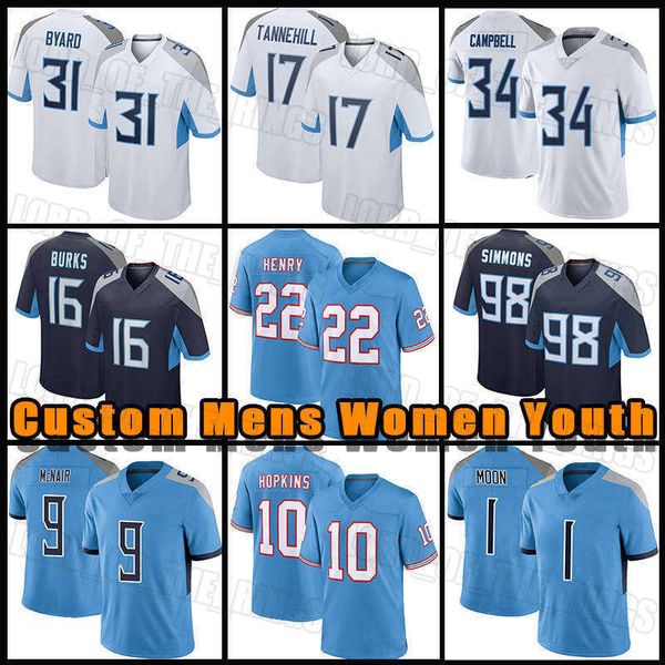 Tennessee''titans''football maillots Derrick Henry Deandre Hopkins Jeffery Simmons Treylon Burks Steve Mcnair Ryan Tannehill Harold Landry III Eddie George