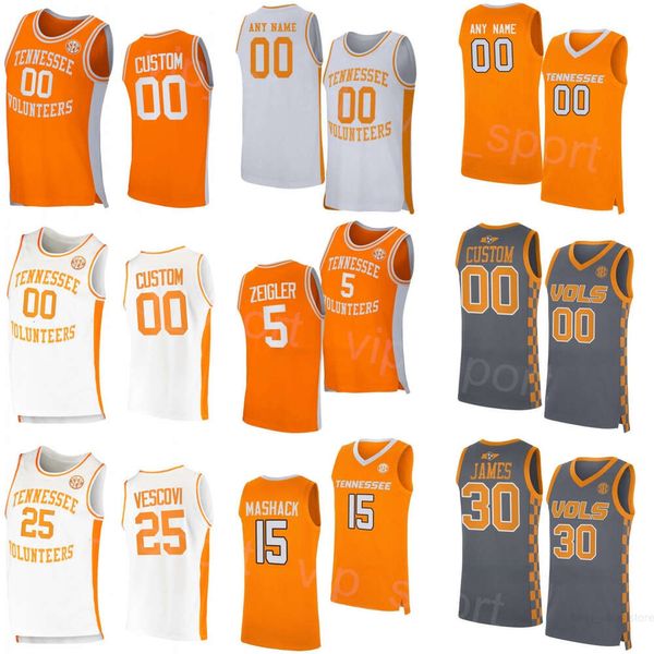 Tennessee Volunteers Basketball College 0 Jonas Aidoo Maillots 15 Jahmai Mashack 5 Zakai Zeigler 25 Santiago Vescovi 3 Dalton Knecht 30 James Gainey Mans Jeune Femme