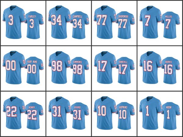 Tennesseeteetitansmen #22 Derrick Henry 16 Treylon Burks 10 DeAndre Hopkins Mujeres Juveniles Blue Oilers Light Blue Alegal Custom Limited Jersey