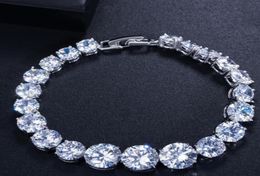 Tennies Bracelet Bijoux De Luxe En Or Blanc 18 Carats Remplissage Platine Plaqué Rond Coupe Topaze Blanche CZ Diamant Empilable Femmes Mariage Brace7789766