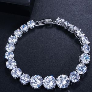 Tennies Bracelet Bijoux De Luxe Or Blanc 18K Remplissage Platine Plaqué Rond Topaze Blanche CZ Diamant Empilable Femmes Bracelet De Mariage Cadeau