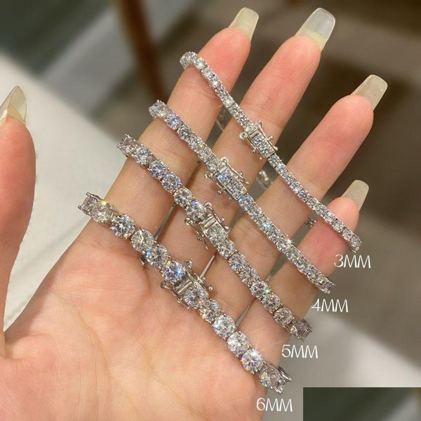 Tennis 100% S925 Bracelets à chaîne Sier Sterling 2 mm M 4 mm 5 mm 6 mm Luxury Cubic Zirconia Classic Bling Iced Out Hip Hop Wedding Jewelr Dhu7f