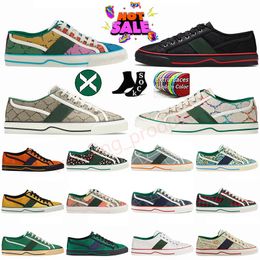 Tennis 1977 Canvas Casual Shoes Luxurys Designer Damesschoen Italië groen en rode webstreep rubberzol voor stretch katoen laag platform hiigh top heren vrouw sneaker