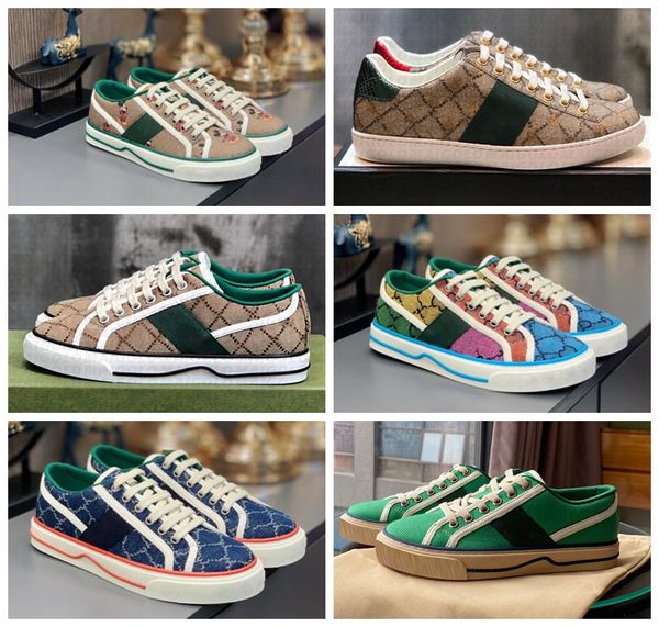 Tennis 1977 Toile Chaussures de sport Luxurys Designers Womens Shoe Italy Green And Red Web Stripe Rubber Sole Stretch Cotton Low Top Mens Sneakers