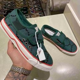 Tennis 1977 Canvas Velcro Casual Shoes Luxury Women Shoes Red Green Web Stripe Print Suela de goma Stretch Cotton Men Sneakers