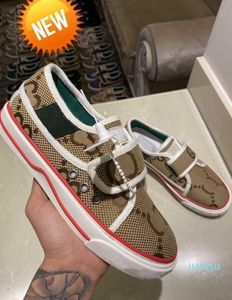 Tennis 1977 Canvas Velcro Casual Shoes Luxury Women Shoes Red Green Web Stripe Print Suela de goma Stretch Cotton Men Sneakers 97